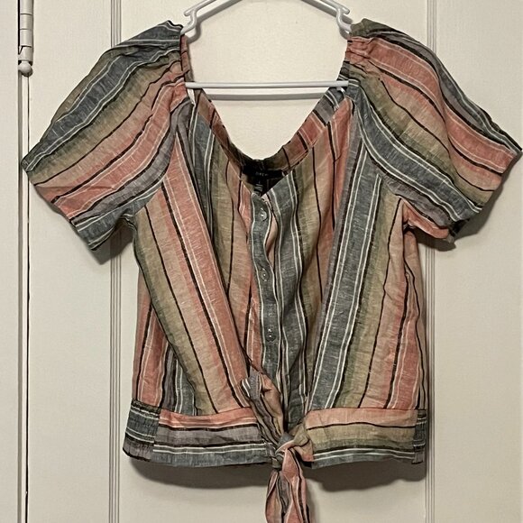 Drew Anthropologie pastel rainbow button up tie front blouse size large bohemian - Picture 1 of 9